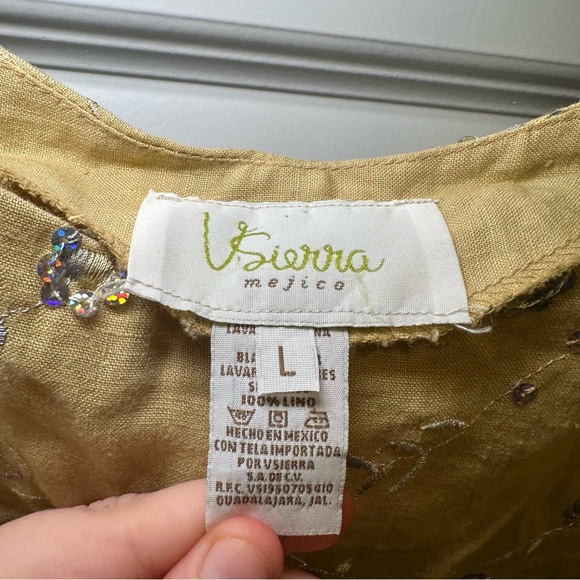 V. Sierra Mejico Tan-Yellow Embroidered/Sequin Tank size L - Picture 2 of 9